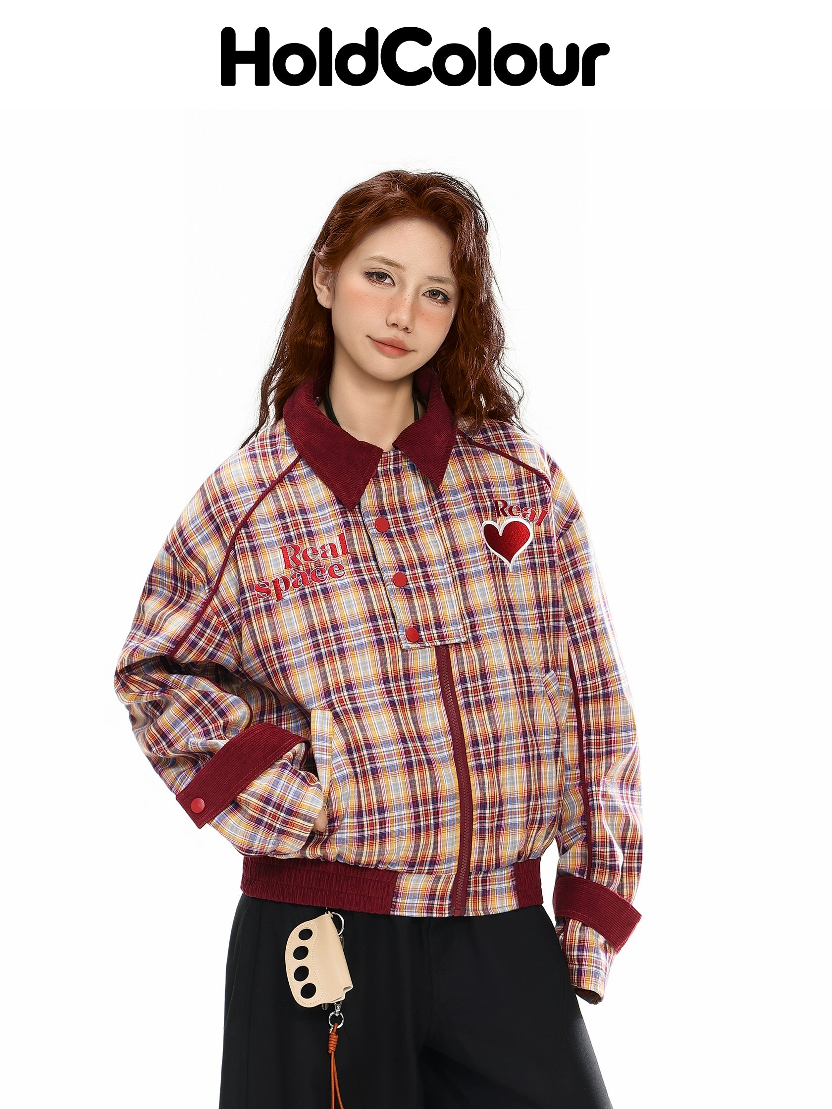 Plaid Embroidery Contrast Casual Jacket – Hold Colour Unisex