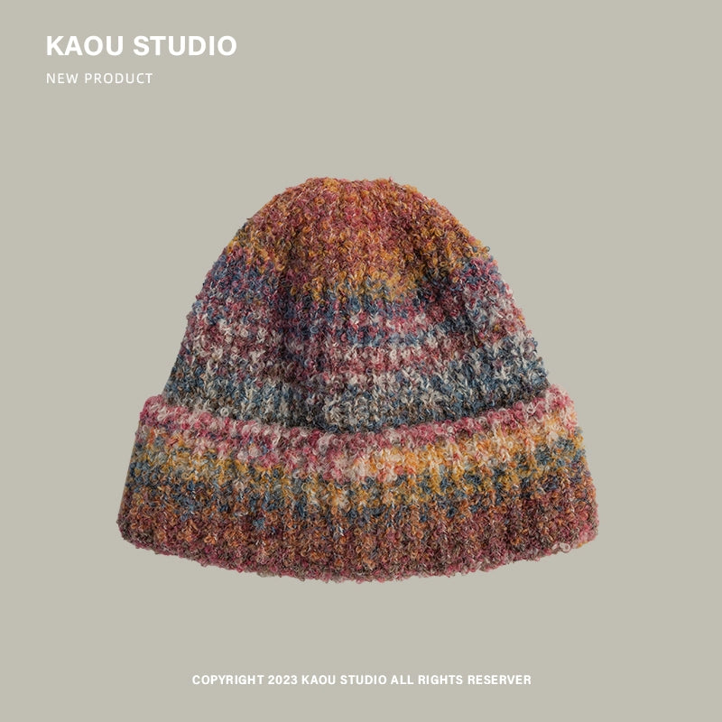 Mixed color wool hat niche design gradient children's knitted hat autumn and winter warm baby ear protection cold hat