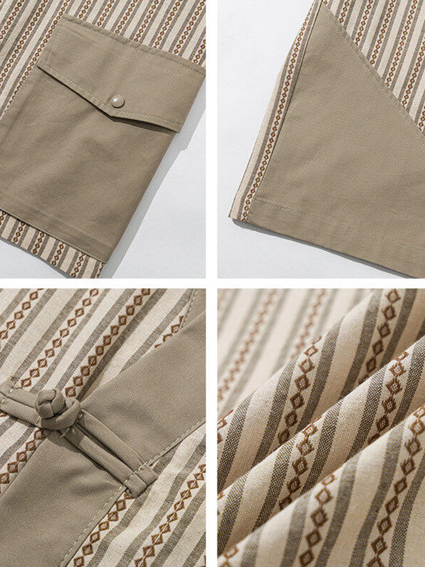 Summer Striped Short-sleeved Robe Japanese Patchwork Shirt Loose Half-Sleeved Jacket