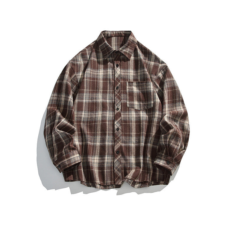 Retro American Check Long Sleeve Shirt – Loose Unisex Casual Overshirt
