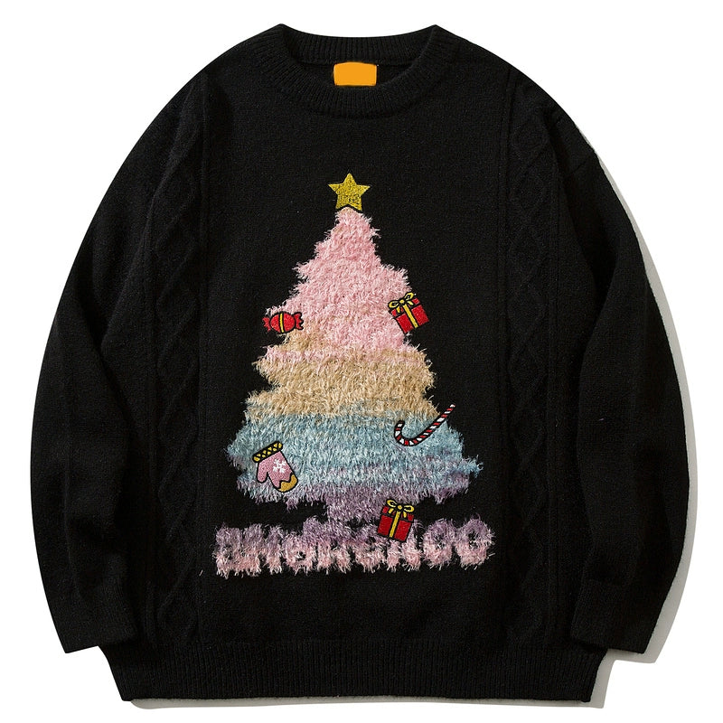 American style fun Christmas tree red sweater men and women autumn and winter design round neck couple sweater