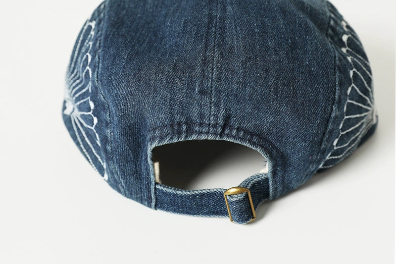 Japanese embroidered denim five-piece hat Washed distressed denim hat men's cap