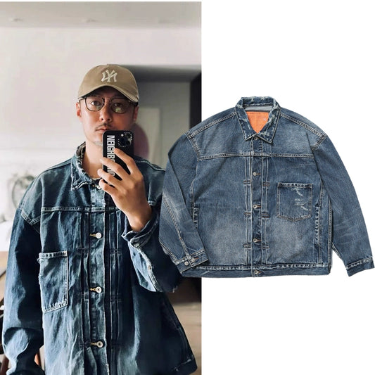 Denim jacket loose washed old Japanese autumn and winter retro coat