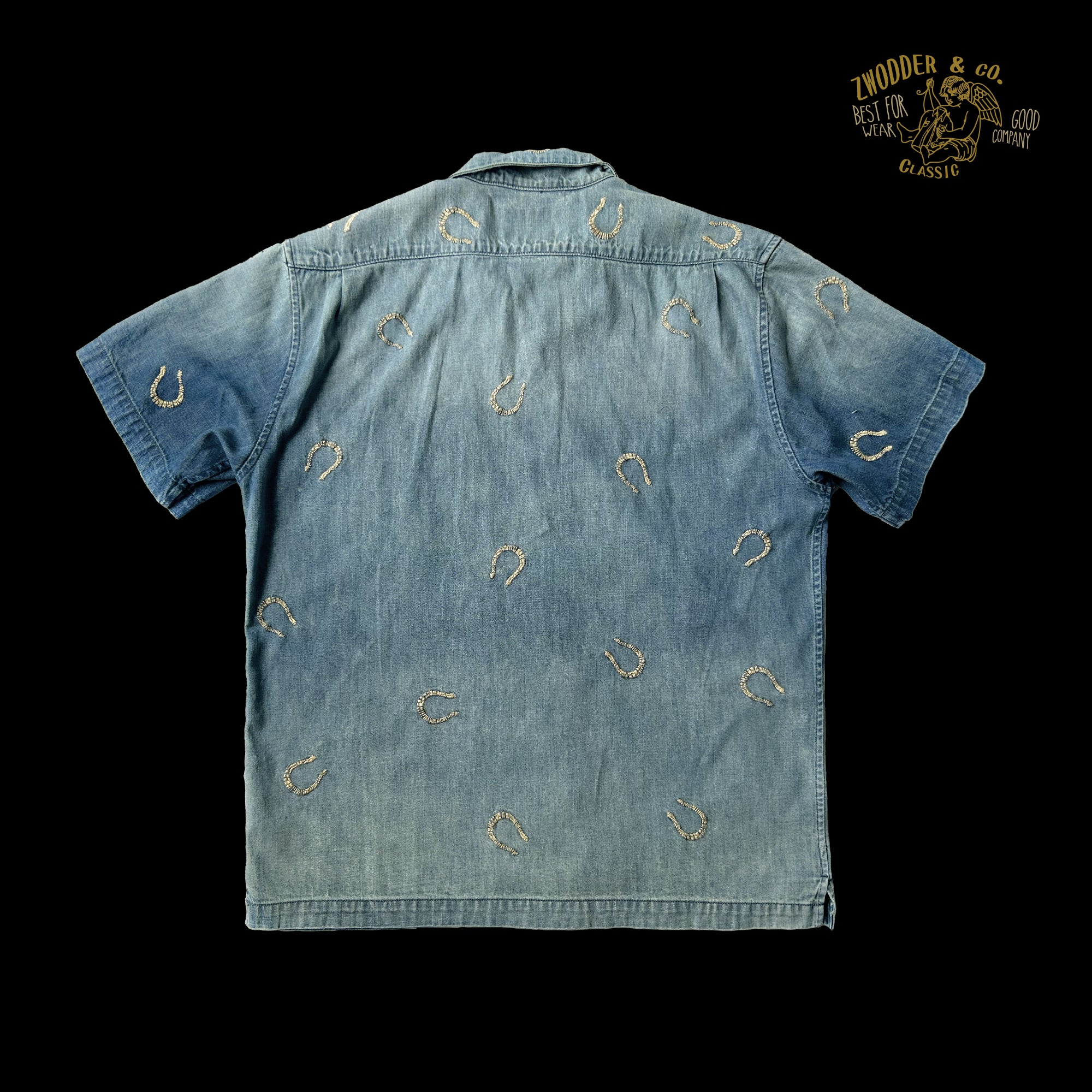 Western embroidered Cuban collar short-sleeved shirt summer retro American horseshoe old AMI khaki