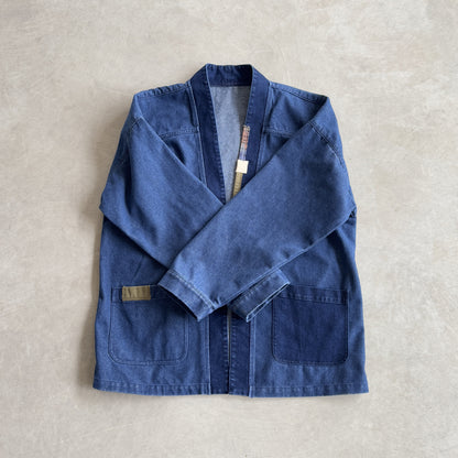 {{ Vintage Patchwork Distressed Denim Jacket – Oversized Washed Workwear Coat for Men – Japanese vintage | yamalin clothes | Yamalinclothes }}
