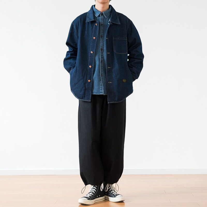 Vintage Denim Work Shirt Jacket – Loose Fit Japanese Style Cargo Shirt for Men – Japanese vintage | yamalin clothes | Yamalinclothes