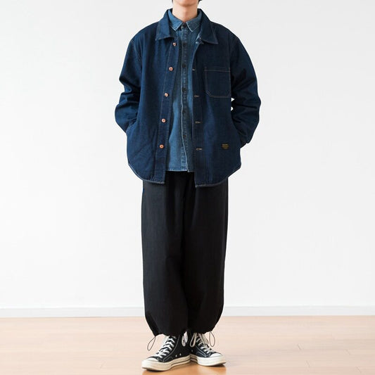 Vintage Denim Work Shirt Jacket Men – Loose Fit Japanese Style Cargo Shirt