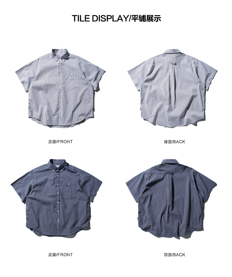 Japanese cityboy plaid lapel short-sleeved shirt boys Korean commuter silhouette trendy brand shirt