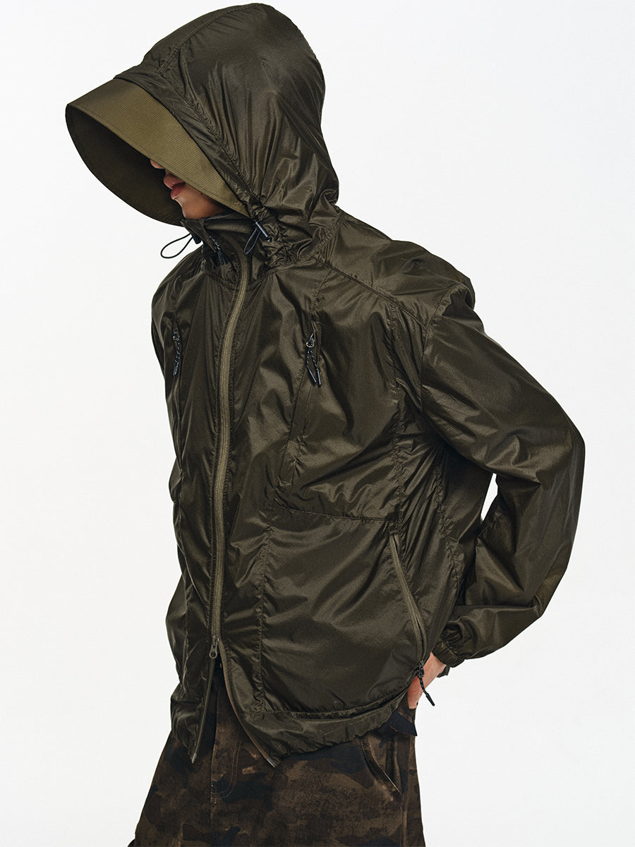 Japan imported paper-like fiber dark grain uv sunscreen hooded four-warehouse sunscreen suit