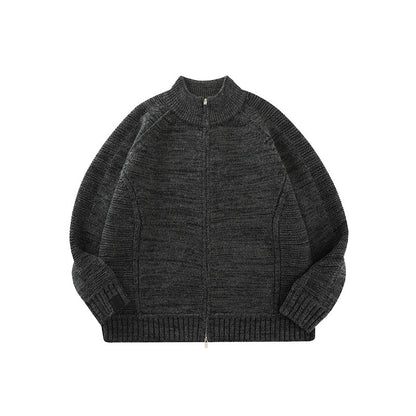 Merino Wool Blend Zip Cardigan – Heavyweight Panel Knit Coat – Japanese vintage | yamalin clothes | Yamalinclothes