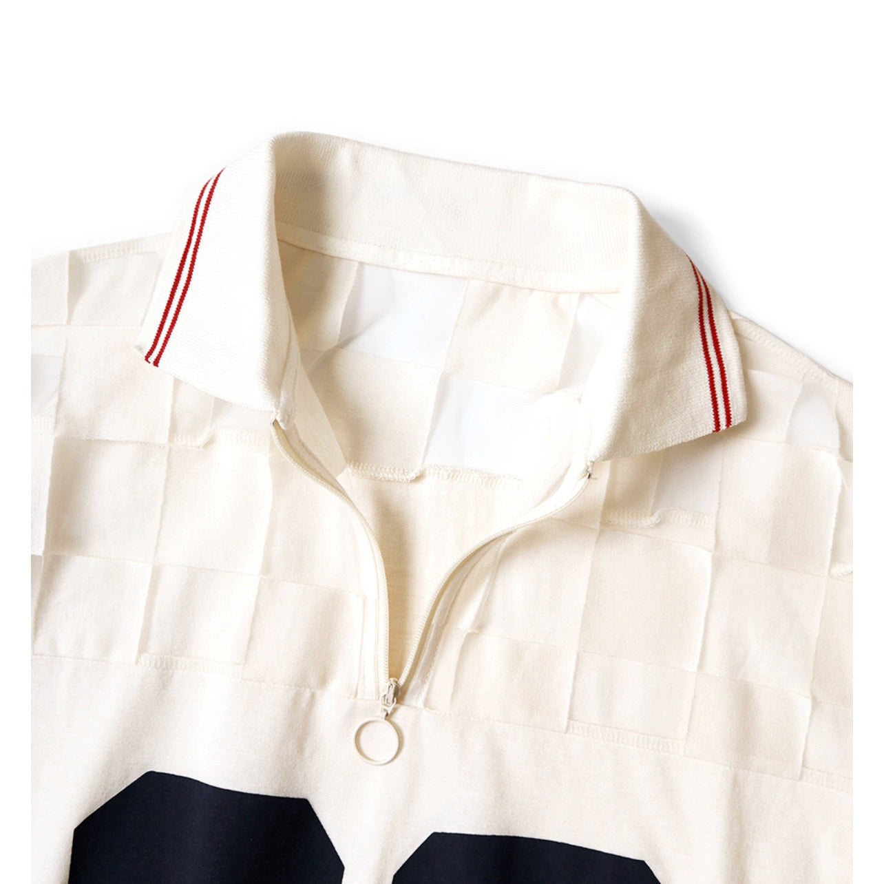 Japanese casual and breathable checkered smiley face print half zip lapel polo shirt