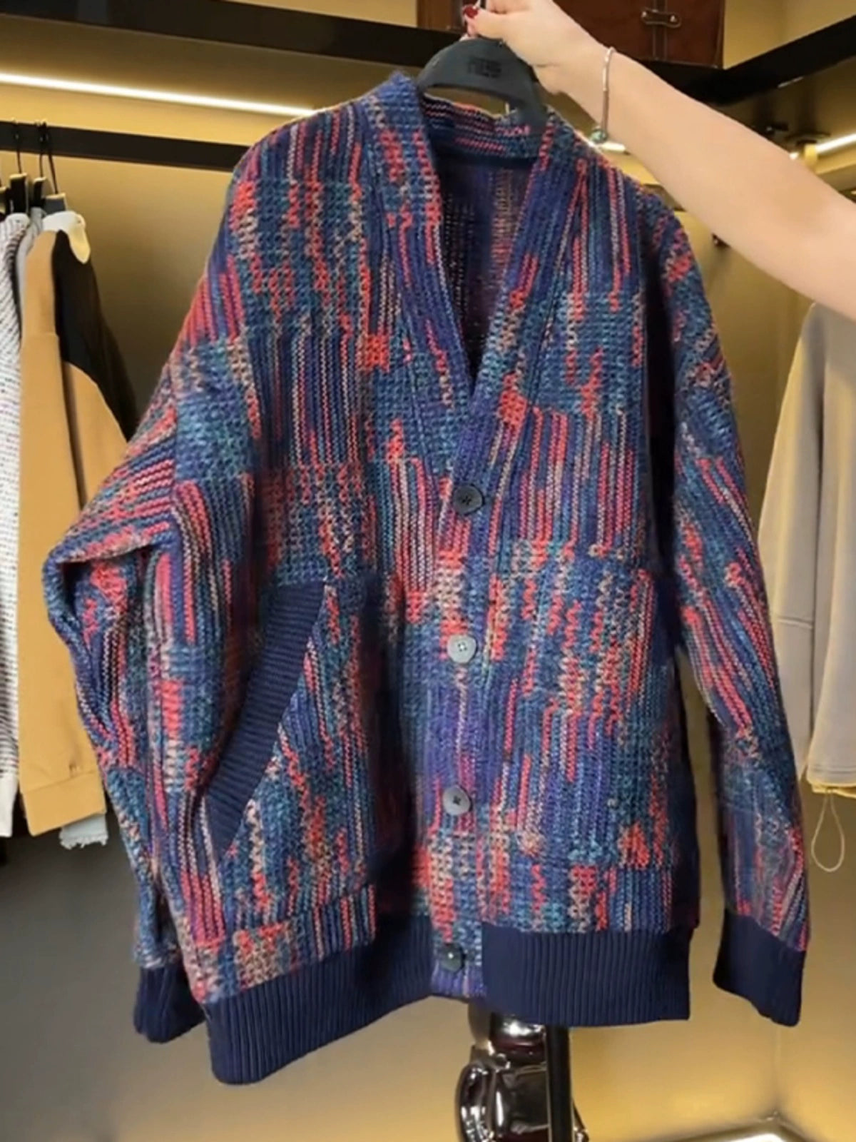 Fall 2024 New Contrasting Knitted Cardigan Jacket Mens American Retro Loose Trend Casual Men's Sweater