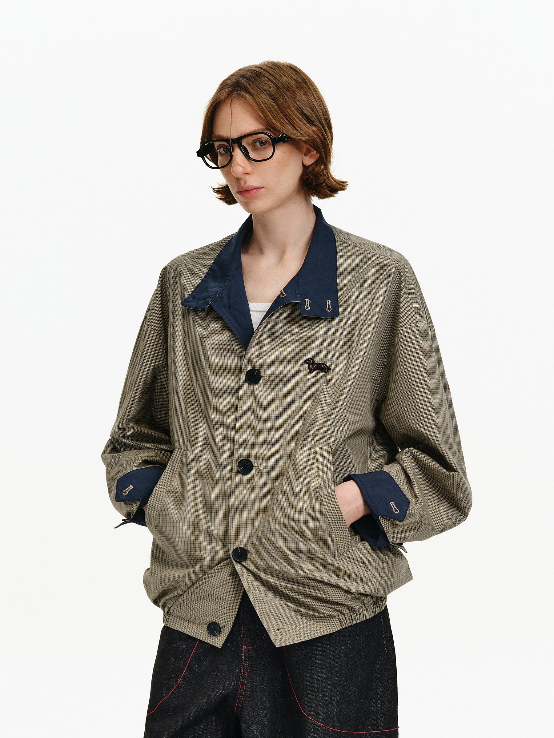 Plaid Structured Trench Coat – Retro Loose Contrast-Color (Unisex)