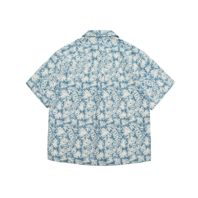 Japanese retro floral cotton and linen short-sleeved shirt men's summer Hong Kong style fashion brand beach casual floral shirt