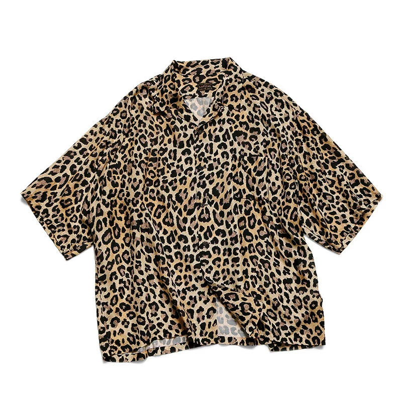 Japanese casual leopard print Hawaiian print Cuban collar loose short-sleeved shirt