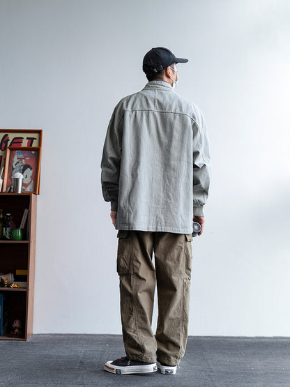 Solid Cotton V-Neck Robe Jacket – American Retro Oversized Unisex – Japanese vintage | fall outfits 2026 | fall winter outfits | classy winter outfits | lazy comfy outfits | japanese streetwear | vintage workwear | yamalin clothes | Yamalinclothes