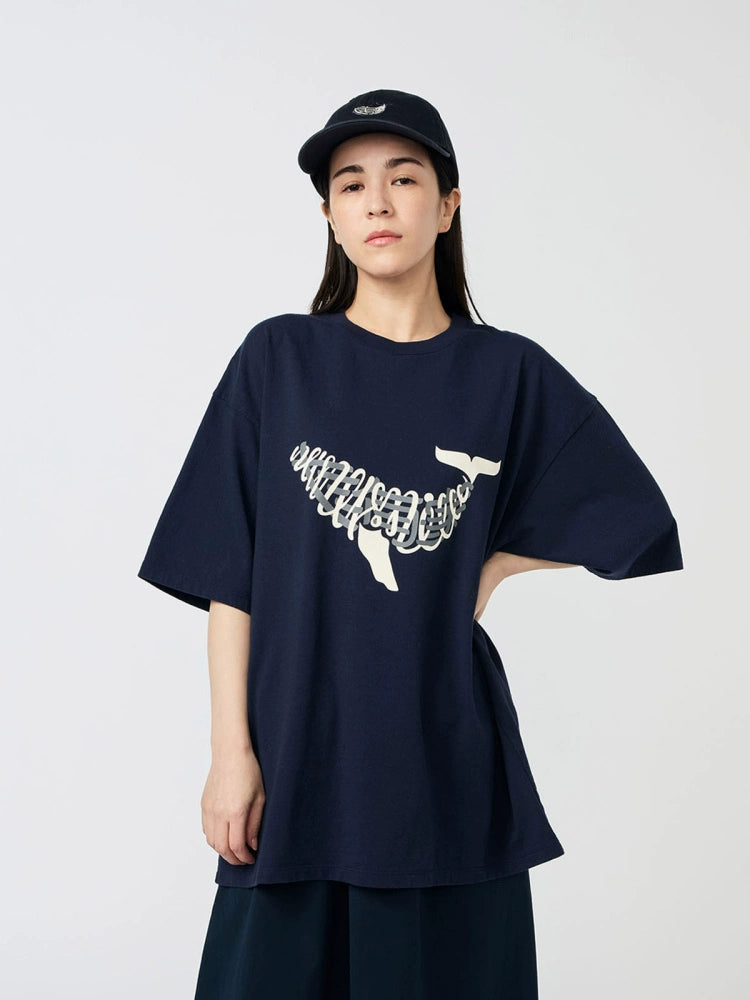 Nissan whale print short sleeve T-shirt for men and women trend loose casual T-shirt