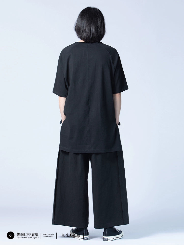 Original design men's casual half elastic waist three-dimensional pleated wide pants N