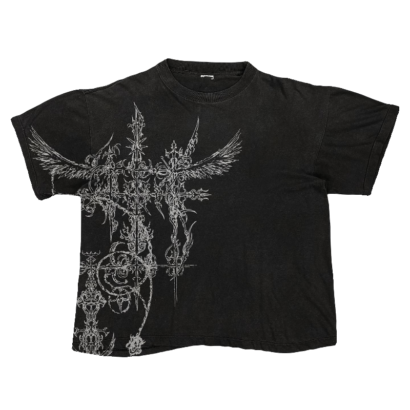 Melanin Tattoo Heavy Wash Distressed Vintage Goth Tattoo Artist Short Sleeve T-Shirt Small Neckline