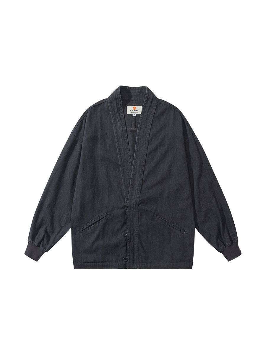 Solid Cotton V-Neck Robe Jacket – American Retro Oversized Unisex – Japanese vintage | fall outfits 2026 | fall winter outfits | classy winter outfits | lazy comfy outfits | japanese streetwear | vintage workwear | yamalin clothes | Yamalinclothes