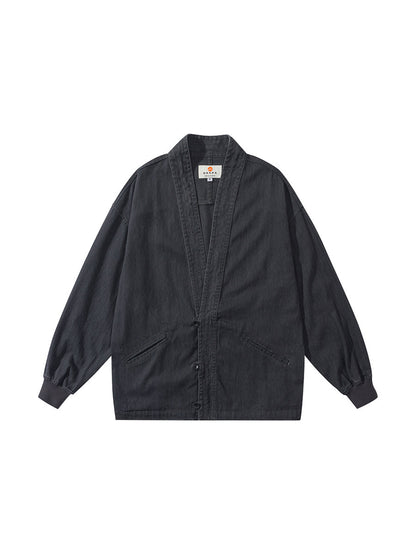 Solid Cotton V-Neck Robe Jacket – American Retro Oversized Unisex – Japanese vintage | fall outfits 2026 | fall winter outfits | classy winter outfits | lazy comfy outfits | japanese streetwear | vintage workwear | yamalin clothes | Yamalinclothes