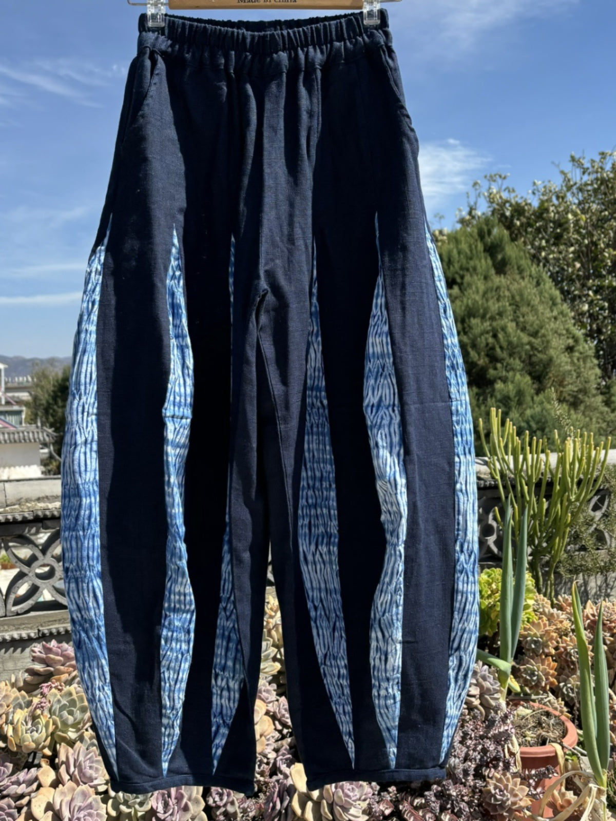 Tie-dye, patchwork, bloomers, casual cropped pants, Dali Bai handmade blue dyeing, new Chinese personality, unisex