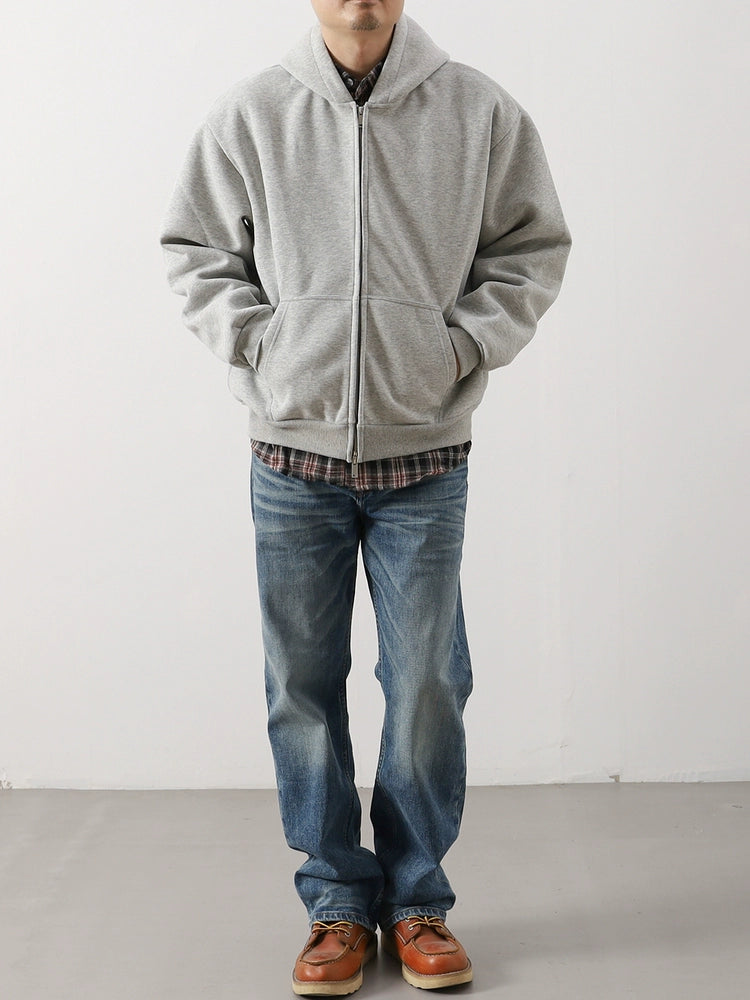 Heavy Contrast-Lined Hooded Cardigan – Short & Wide Loose Fit (Unisex)