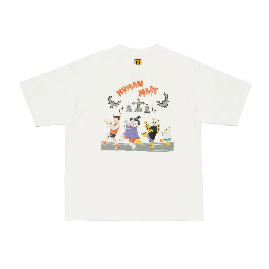 Japanese heavy slub cotton short-sleeved T-shirt loose round collar lovers short tee