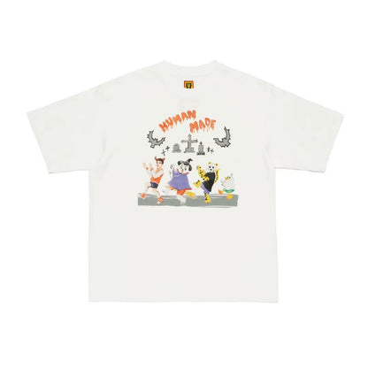 Japanese heavy slub cotton short-sleeved T-shirt loose round collar lovers short tee