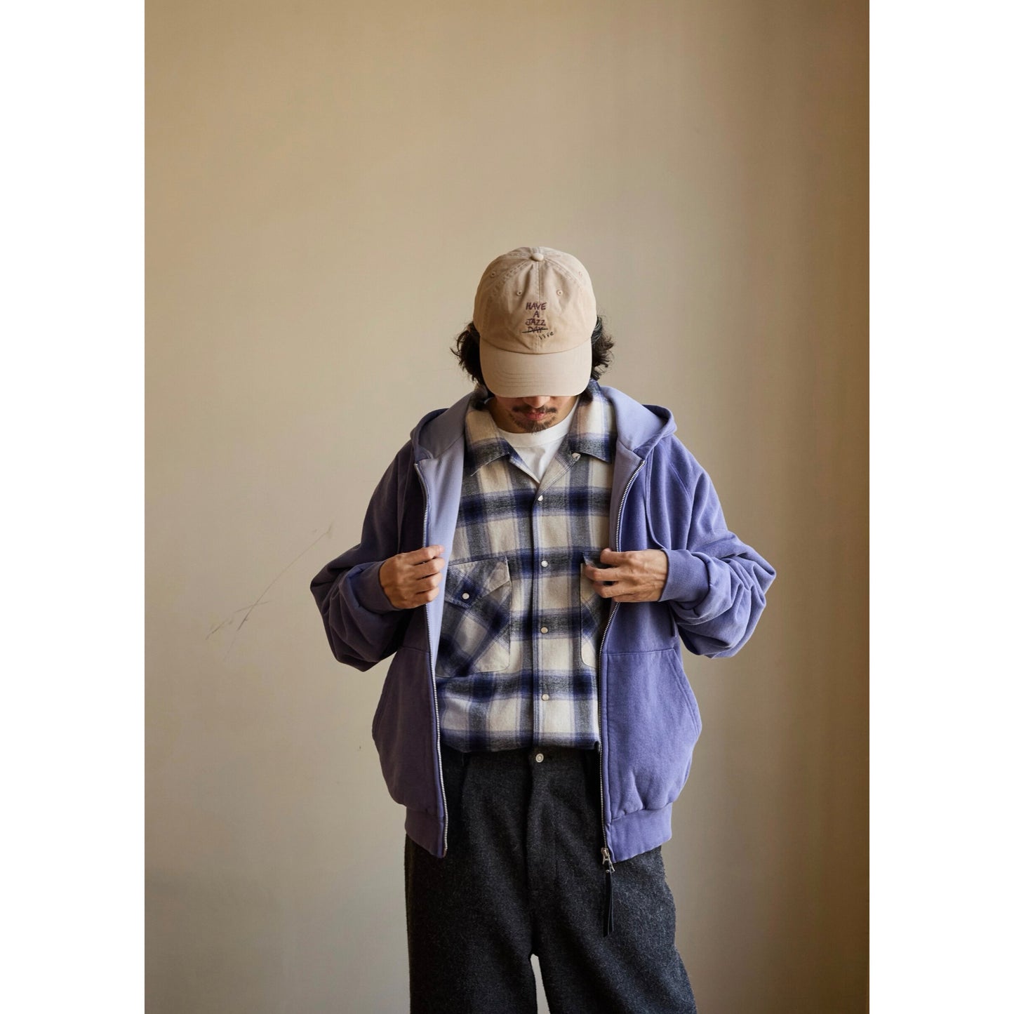 SS26 USAGE VTG Zip Hoodie - Yamalin Heavy Antique Woven Sweatshirt Washable Double Hoodie