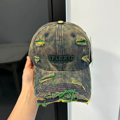 Washed Denim Baseball Cap – Vintage Embroidered Distressed Unisex