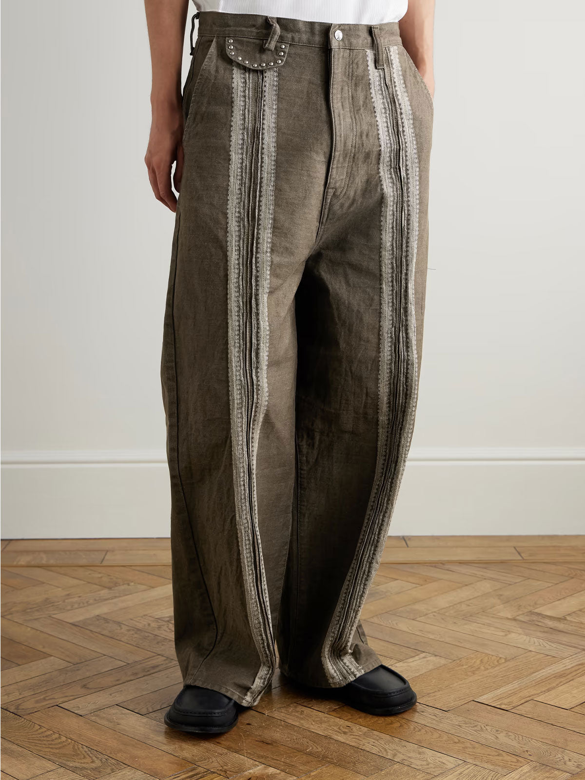 Independent kapital Kazuhiro Hirata style 25SS vertical stripe splicing retro casual loose trousers