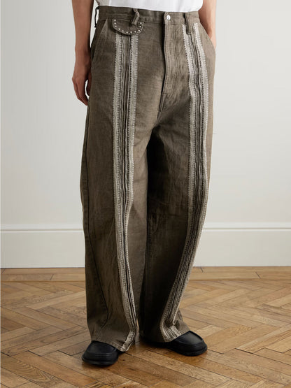 Independent kapital Kazuhiro Hirata style 25SS vertical stripe splicing retro casual loose trousers