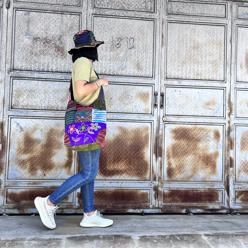 Nepal Indian washed cotton bag, old style, hippie shoulder bag for men and women