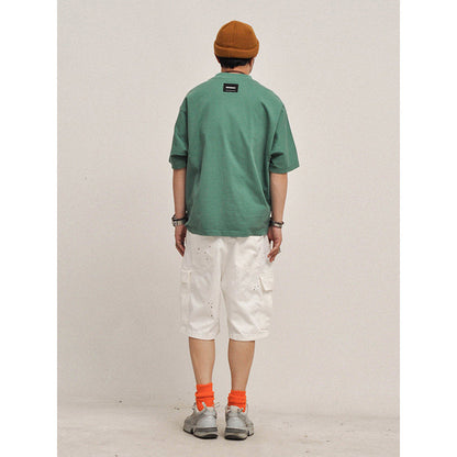 380G Heavyweight Cotton Crewneck Short Sleeve T-Shirt – Loose Solid Color Summer Tee for Men – Japanese vintage | yamalin clothes | Yamalinclothes