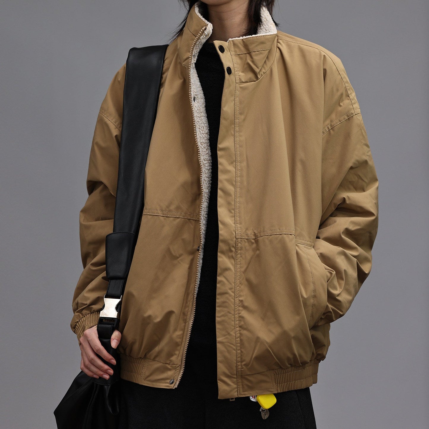American Oversized Fleece Stand Collar Cotton Jacket – Unisex Workwear Winter Coat – Japanese vintage | yamalin clothes | Yamalinclothes