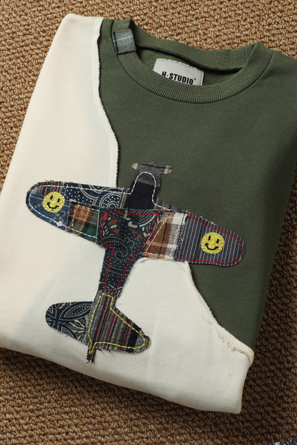 Original design Japanese retro workwear stitched sweatshirt Spring casual distressed tops for men and women