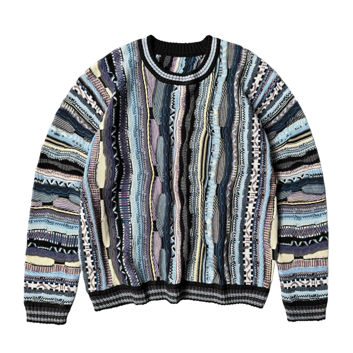 Vertical Stripe Patchwork Jacquard Crew Neck Sweater – Loose Unisex