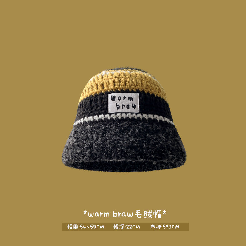 Japanese designer joint retro knitted wool hat warm plush fisherman hat