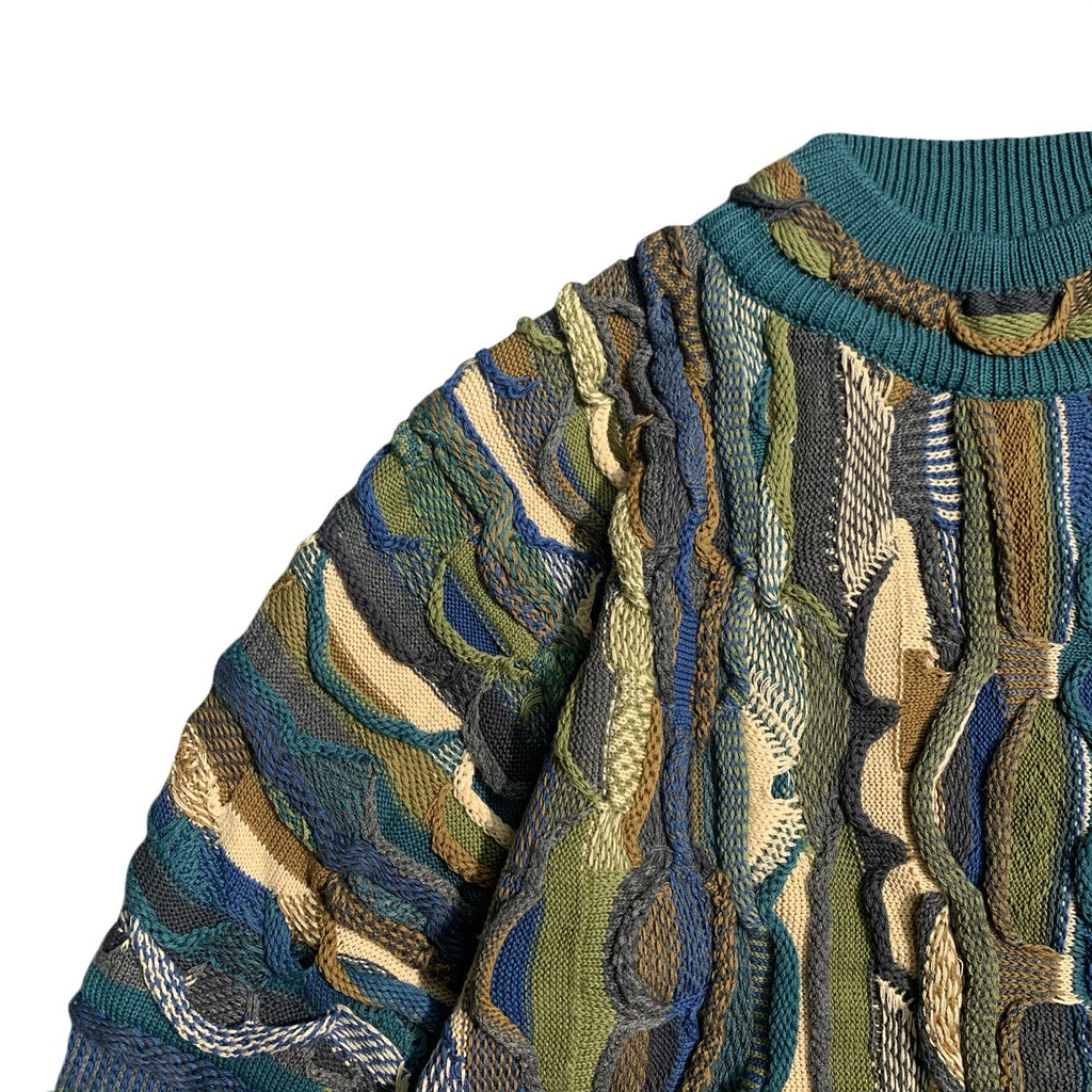 vintage Hirata and Hongfeng Heavy Industries bitter gourd pattern jacquard three-dimensional wave retro pullover sweater