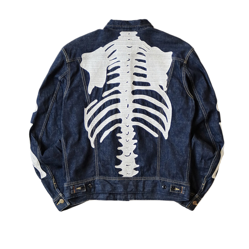 24SS Japanese denim denim lapel bone-embroidered loose jacket
