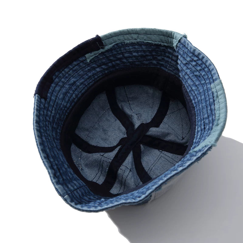 sakai kouiti handmade ancient cloth patchwork hat original design casual denim basin hat bucket hat