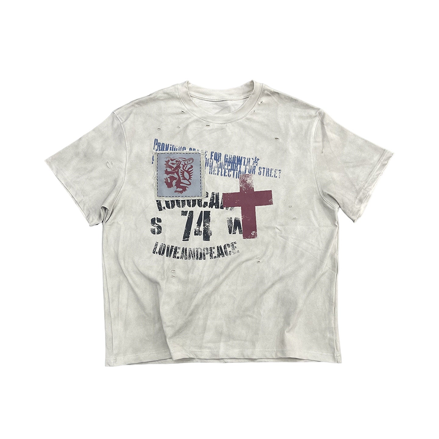Ripped Washed Slogan Patch T-Shirt – Vintage Loose Unisex Streetwear