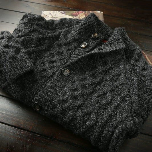 Heavyweight and Seamless! Thick Wool Cardigan! Italian Order Men's Autumn and Winter High-Collar Knit Sweater Jacket