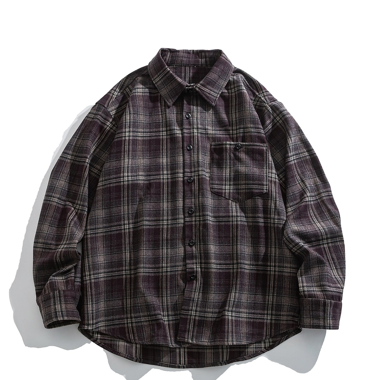 Japanese Vintage Large Plaid Wool-Blend Long-Sleeve Shirt – Oversized Unisex
