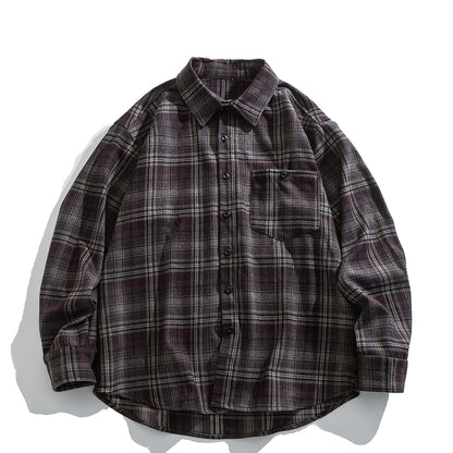 Japanese Vintage Large Plaid Wool-Blend Long-Sleeve Shirt – Oversized Unisex