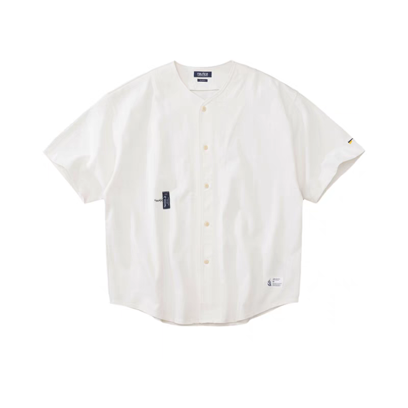 Japanese heavy solid color casual short sleeve cityboy loose silhouette baseball shirt