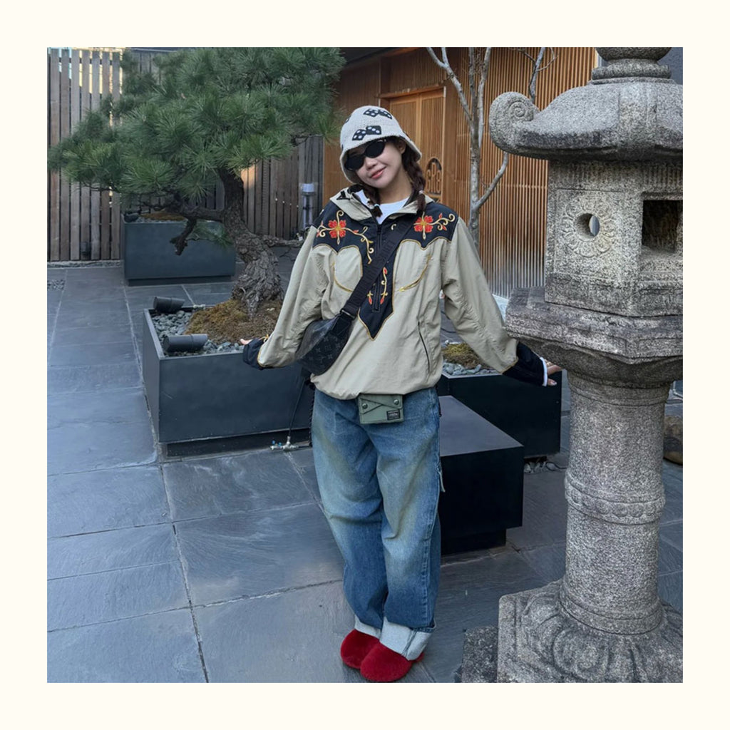 Floral embroidery ethnic wind stormcoat jacket