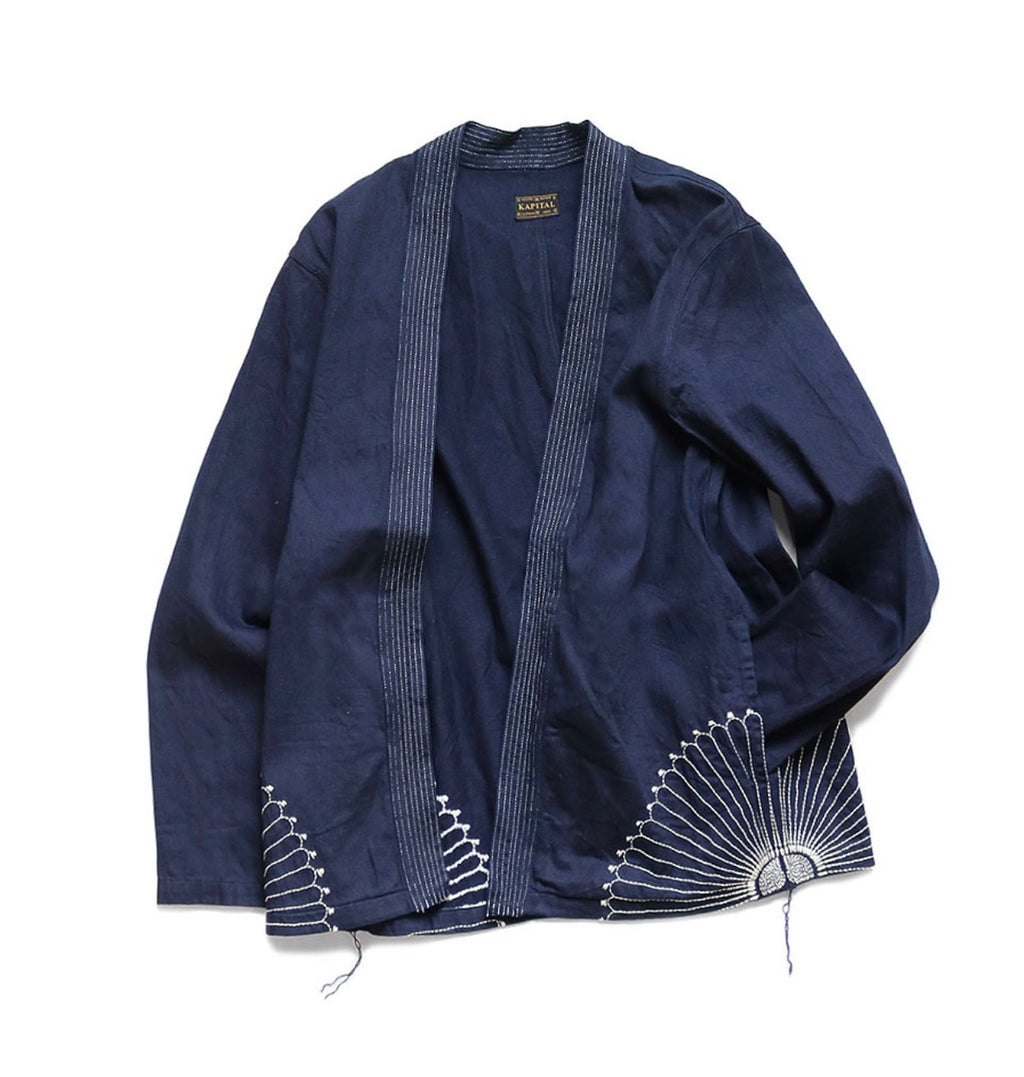 Japanese vintage blue-dyed Japanese-style embroidered casual loose long-sleeved jacket
