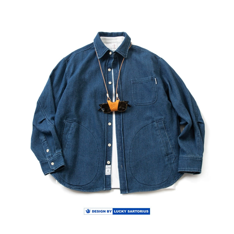 Japanese autumn and winter men's indigo textured fabric denim shirt